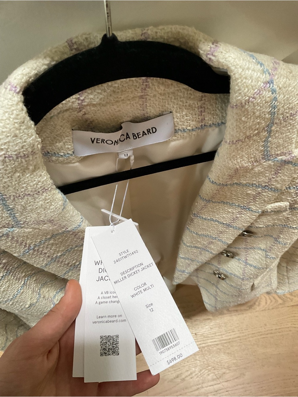 Veronica Beard Cream Miller Windowpane Double Breasted Dickey Jacket - Picture 5 of 5